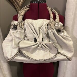 Betsey Johnson White and Snake Print Shoulder Bag